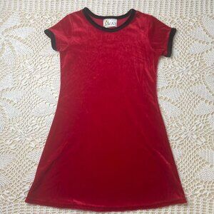 Vintage 1990s Swat Girls 7 Years Red Velour Short Sleeve Casual Dress